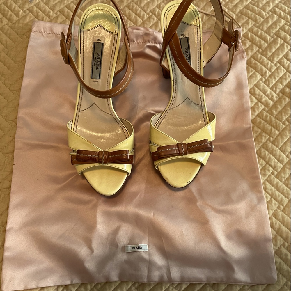 Worn Prada cream leather sandals with dust bag